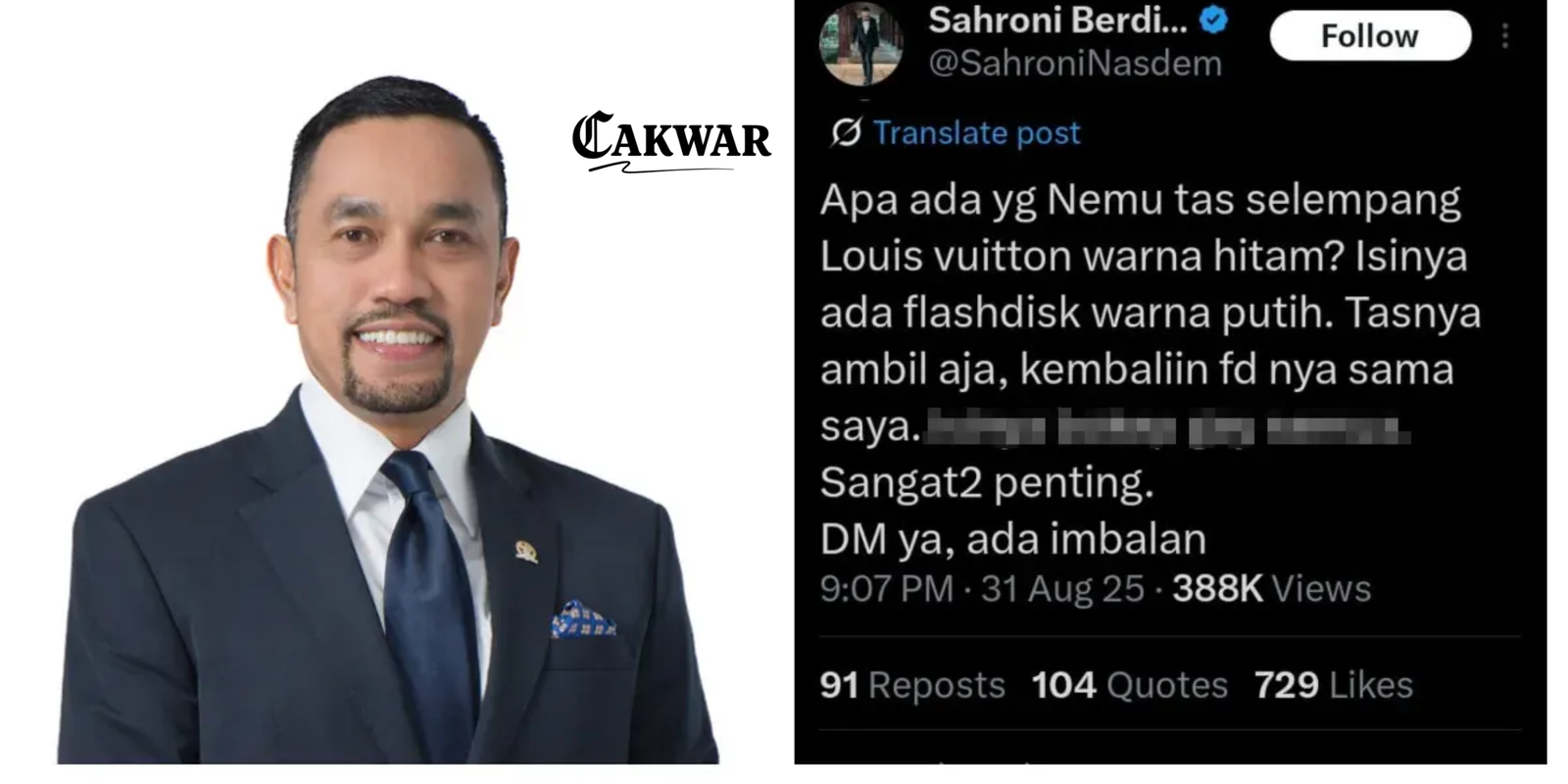 Misteri Flashdisk Putih di Tas Louis Vuitton Ahmad Sahroni: Data Rahasia, Kripto, atau Gertak Politik