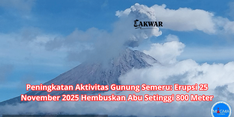 Peningkatan Aktivitas Gunung Semeru: Erupsi 25 November 2025 Hembuskan Abu Setinggi 800 Meter