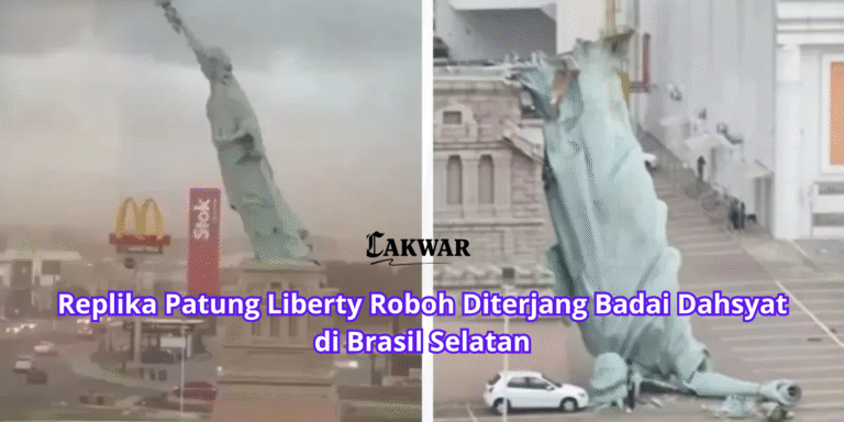 Replika Patung Liberty Roboh Diterjang Badai Dahsyat di Brasil Selatan