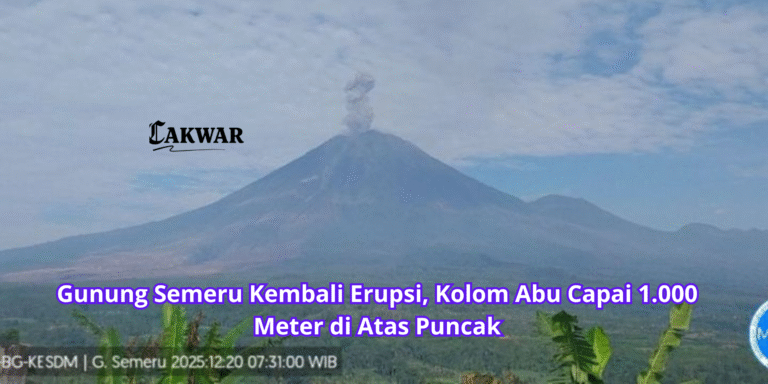 Gunung Semeru Kembali Erupsi, Kolom Abu Capai 1.000 Meter di Atas Puncak