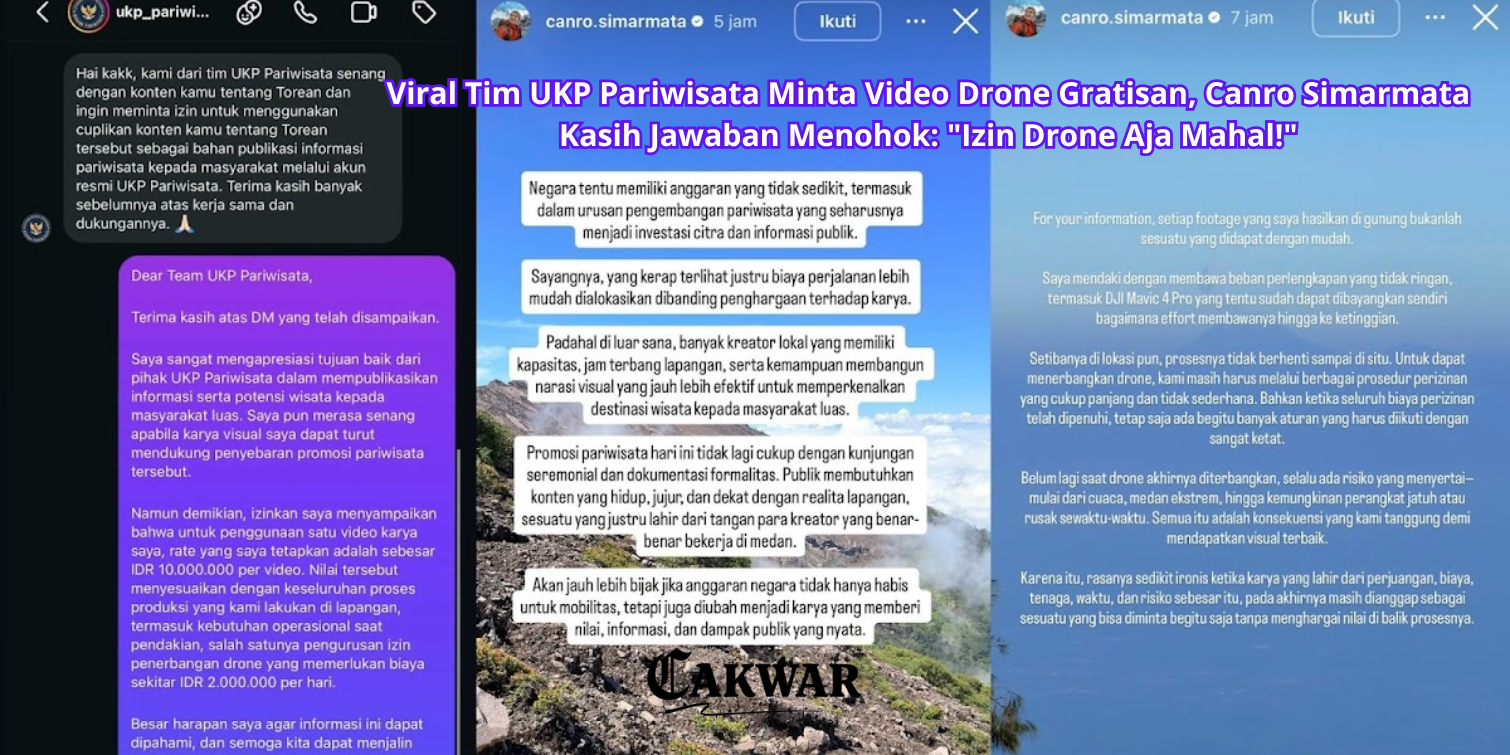 Viral Tim UKP Pariwisata Minta Video Drone Gratisan, Canro Simarmata Kasih Jawaban Menohok: “Izin Drone Aja Mahal!”