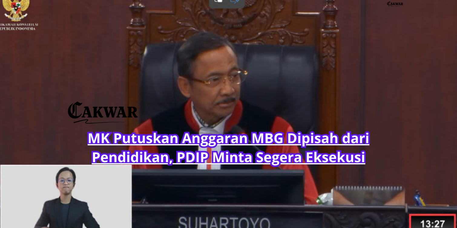 MK Putuskan Anggaran MBG Dipisah dari Pendidikan, PDIP Minta Segera Eksekusi